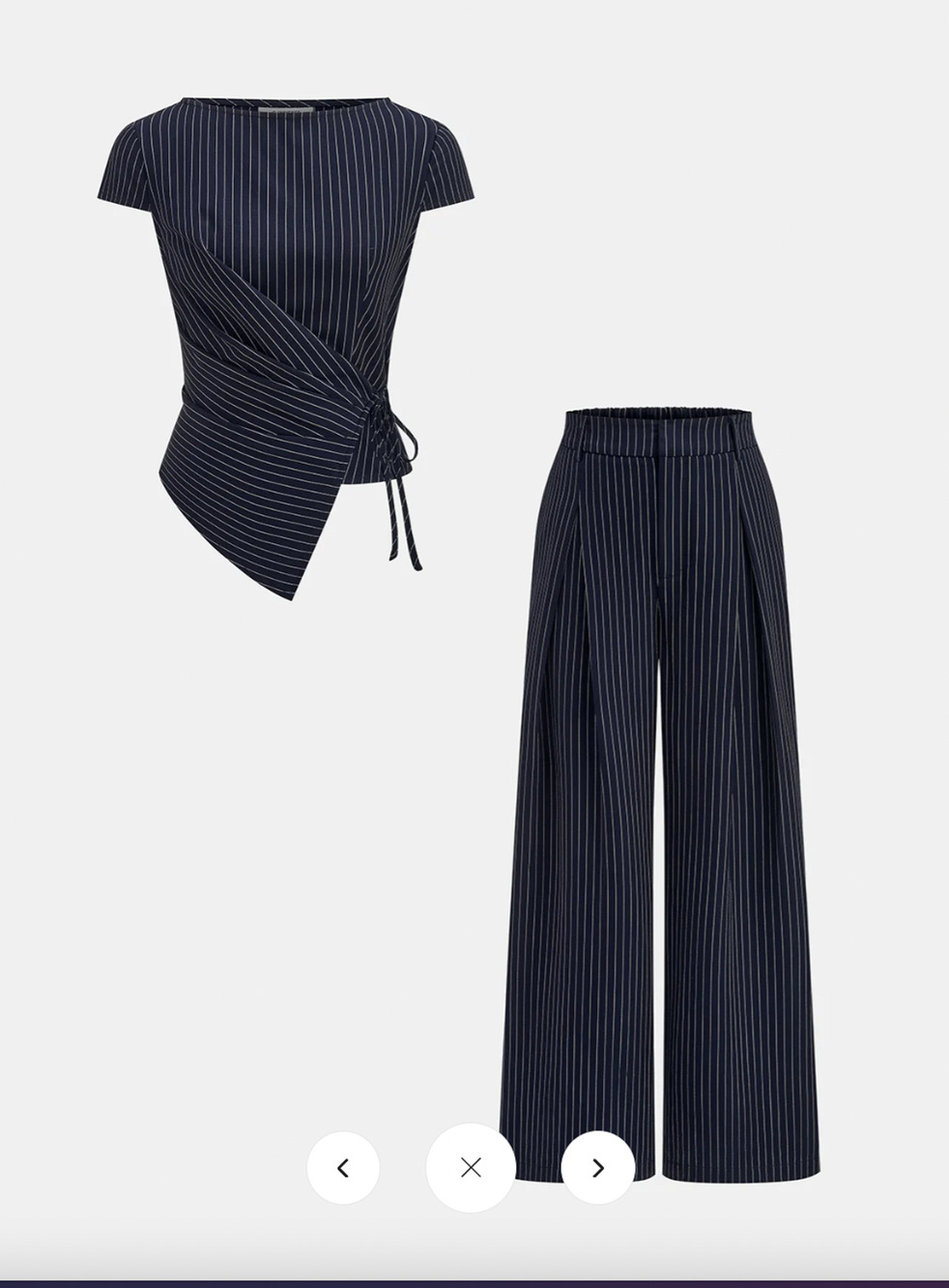 NWT Commense Pinstripe Wrap Tie Top & Wide-Leg Pants Set Sz M